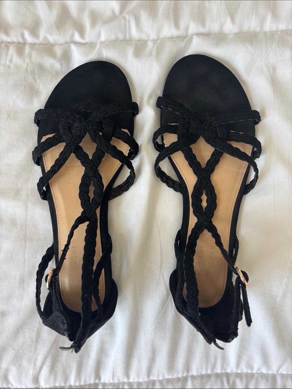 LC Lauren Conrad Black Braided Flat Sandals